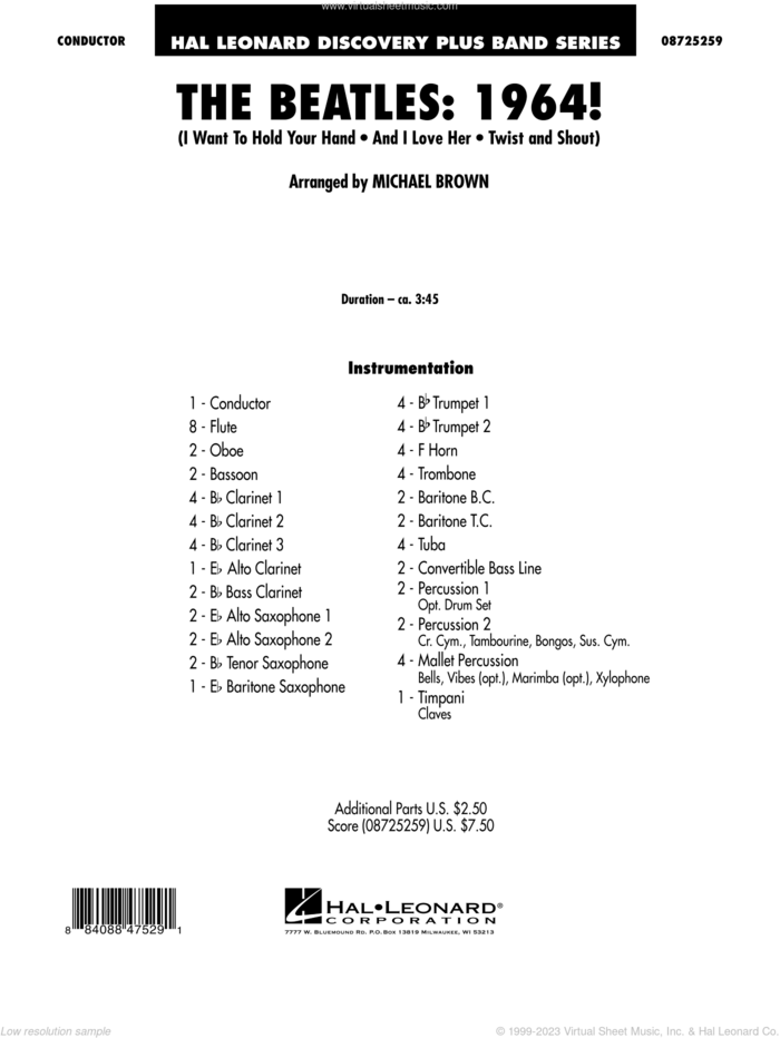 The Beatles, 1964! sheet music for concert band (full score) by The Beatles and Michael Brown, intermediate skill level