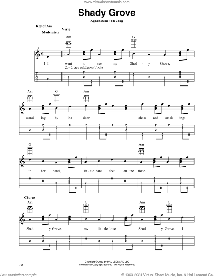 Shady Grove (arr. Fred Sokolow) sheet music for banjo solo by Appalachian Folk Song and Fred Sokolow, intermediate skill level