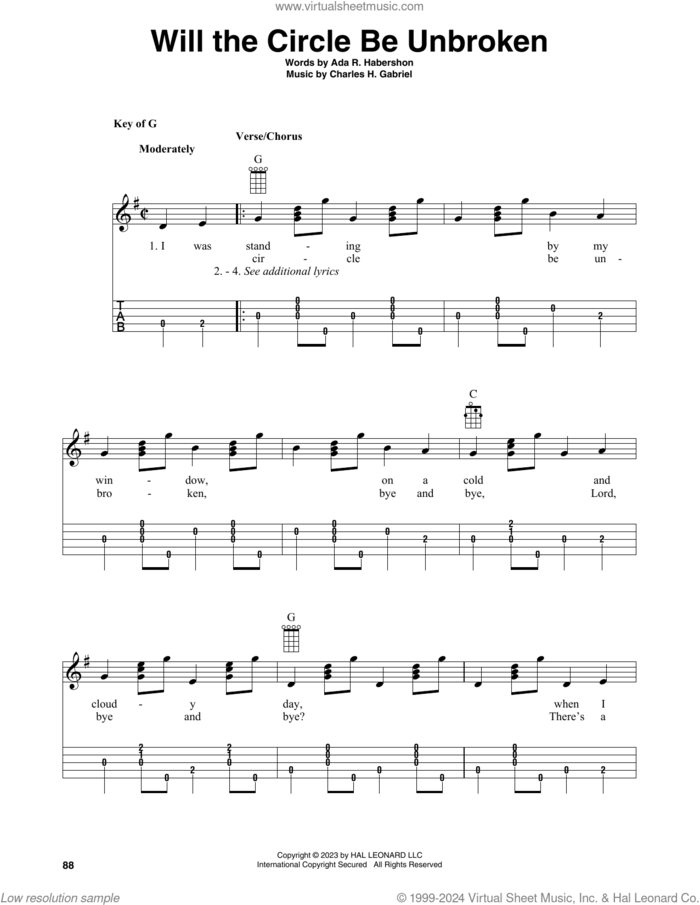 Will The Circle Be Unbroken (arr. Fred Sokolow) sheet music for banjo solo by Charles H. Gabriel, Fred Sokolow and Ada R. Habershon, intermediate skill level