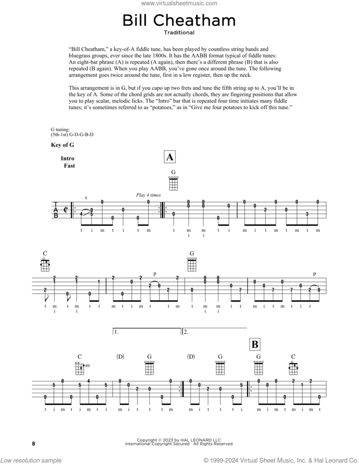 Bill Cheatham (arr. Fred Sokolow) sheet music for banjo solo  and Fred Sokolow, intermediate skill level