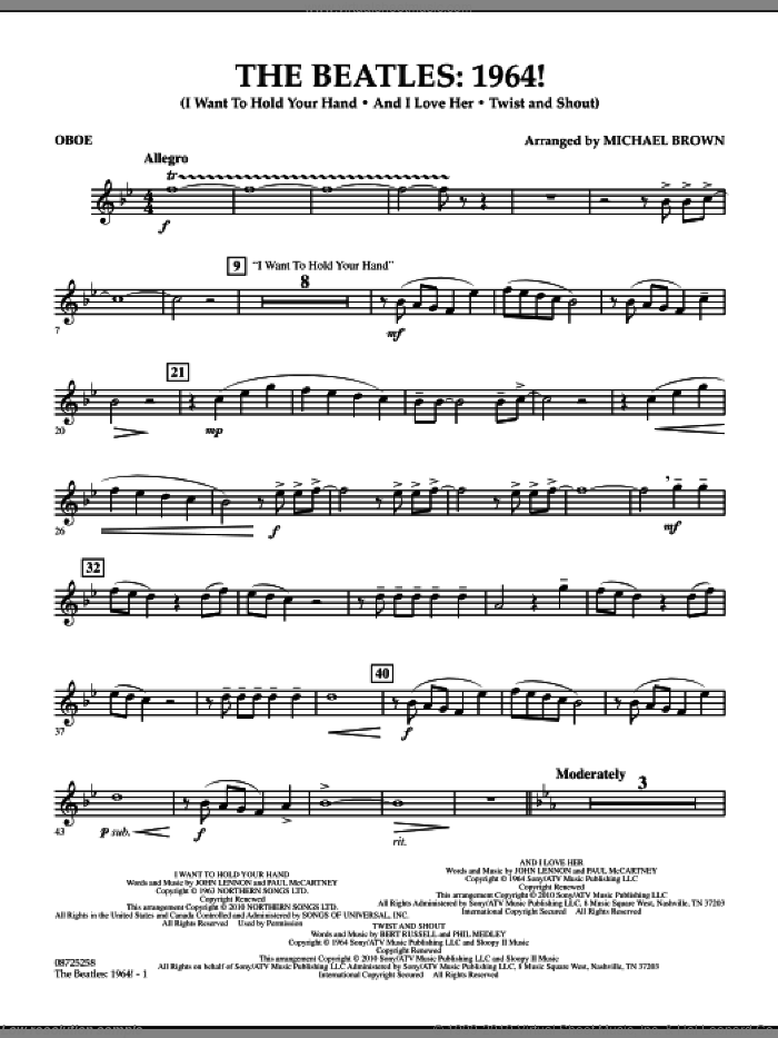 The Beatles, 1964! sheet music for concert band (oboe) by The Beatles and Michael Brown, intermediate skill level