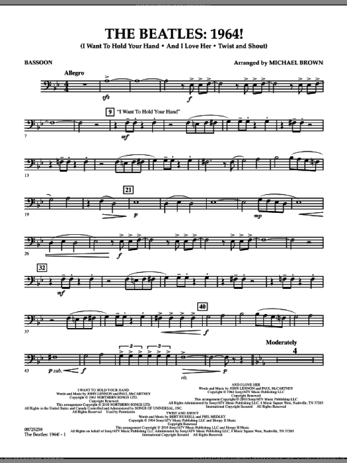The Beatles, 1964! sheet music for concert band (bassoon) by The Beatles and Michael Brown, intermediate skill level