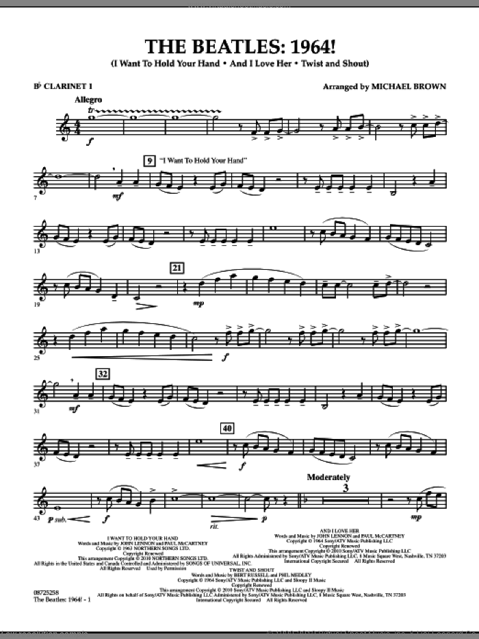The Beatles, 1964! sheet music for concert band (Bb clarinet 1) by The Beatles and Michael Brown, intermediate skill level