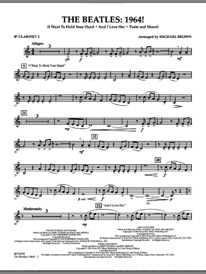 The Beatles, 1964! sheet music for concert band (Bb clarinet 2) by The Beatles and Michael Brown, intermediate skill level