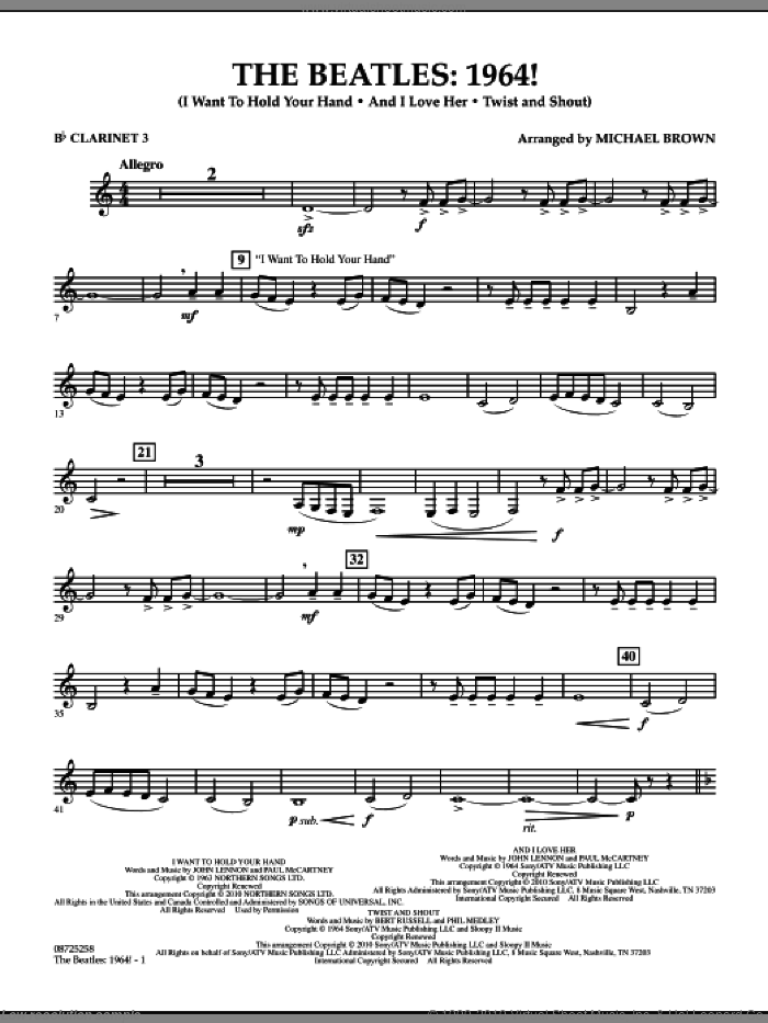 The Beatles, 1964! sheet music for concert band (Bb clarinet 3) by The Beatles and Michael Brown, intermediate skill level