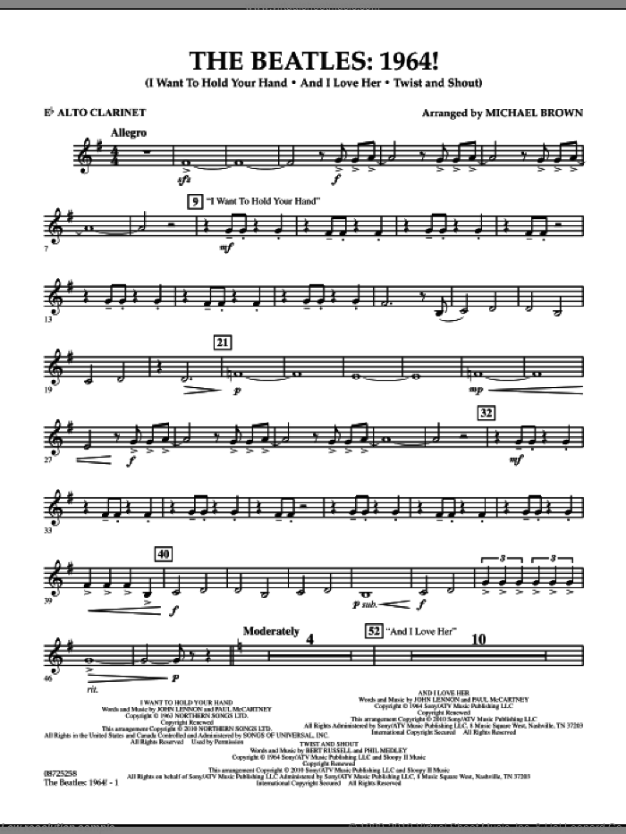 The Beatles, 1964! sheet music for concert band (Eb alto clarinet) by The Beatles and Michael Brown, intermediate skill level
