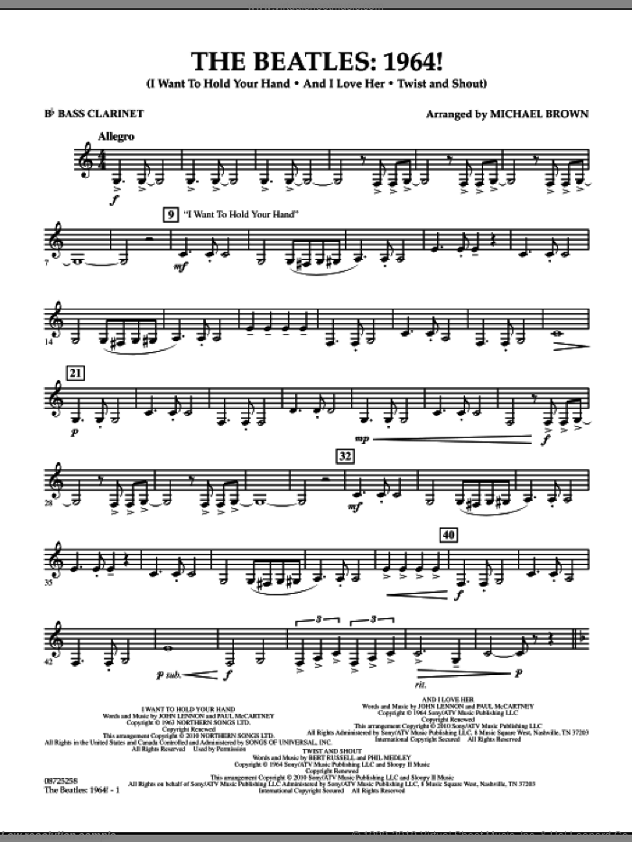 The Beatles, 1964! sheet music for concert band (Bb bass clarinet) by The Beatles and Michael Brown, intermediate skill level