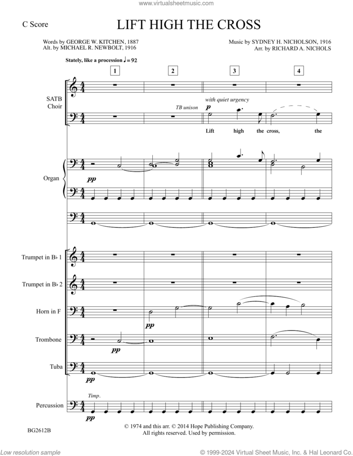 Lift High The Cross (COMPLETE) sheet music for orchestra/band by Richard A. Nichols, intermediate skill level