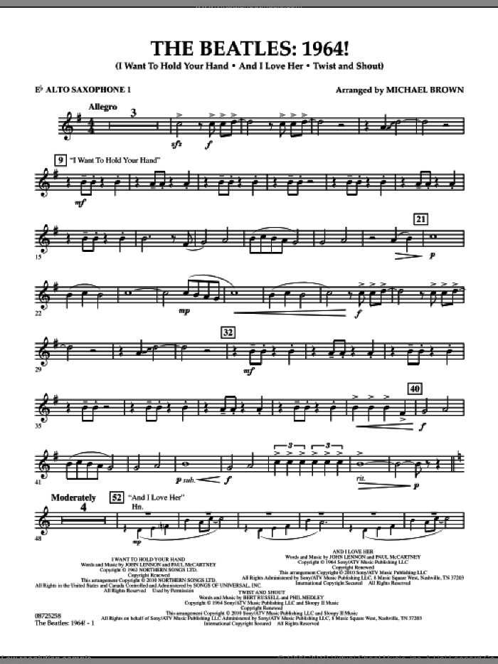 The Beatles, 1964! sheet music for concert band (Eb alto saxophone 1) by The Beatles and Michael Brown, intermediate skill level