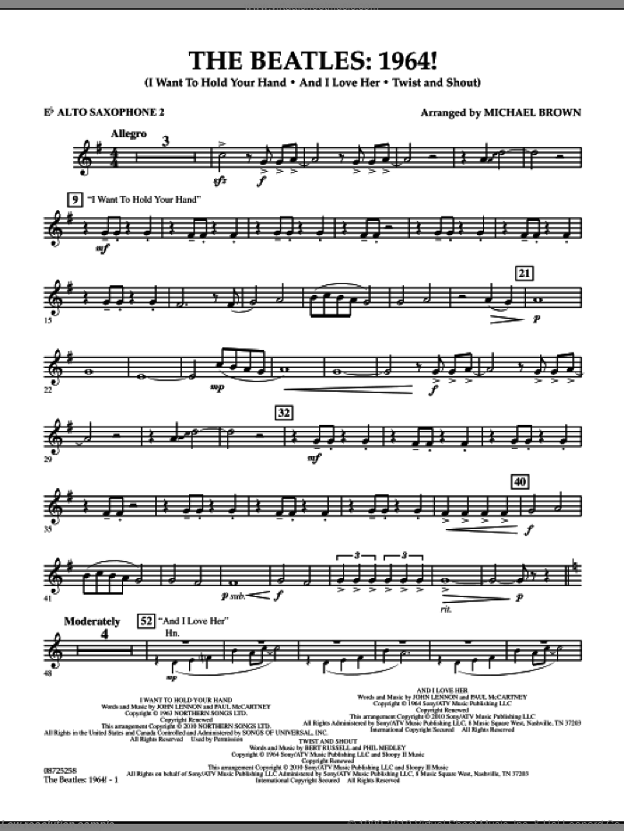 The Beatles, 1964! sheet music for concert band (Eb alto saxophone 2) by The Beatles and Michael Brown, intermediate skill level