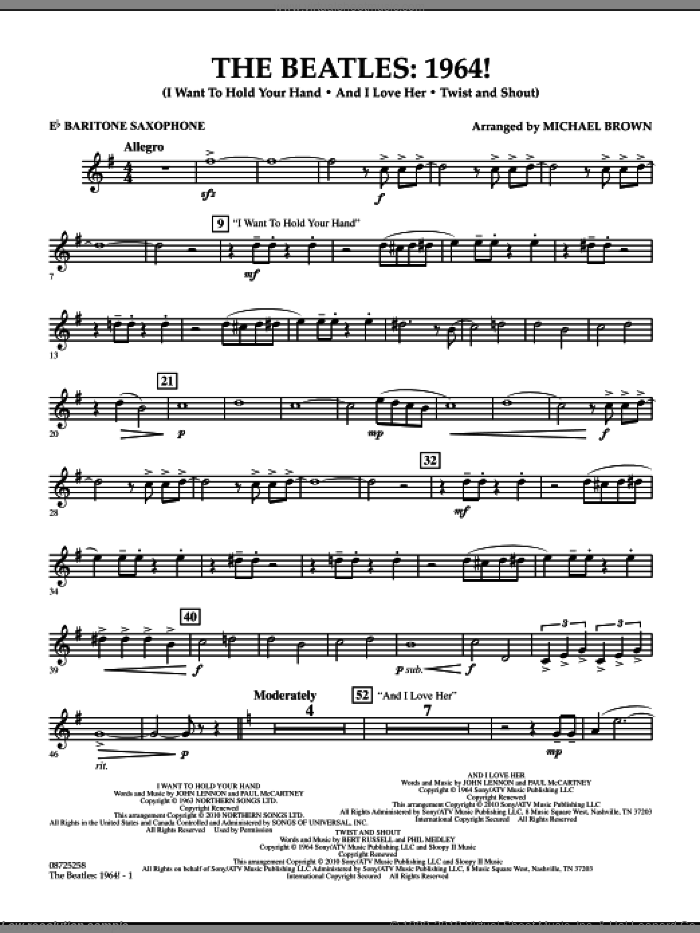 The Beatles, 1964! sheet music for concert band (Eb baritone saxophone) by The Beatles and Michael Brown, intermediate skill level