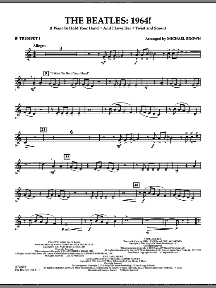 The Beatles, 1964! sheet music for concert band (Bb trumpet 1) by The Beatles and Michael Brown, intermediate skill level