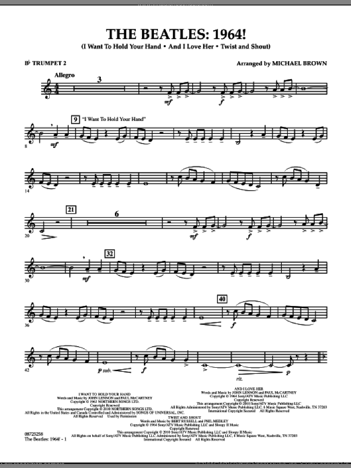 The Beatles, 1964! sheet music for concert band (Bb trumpet 2) by The Beatles and Michael Brown, intermediate skill level