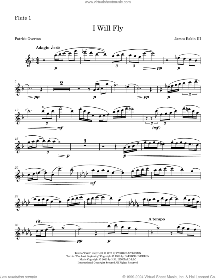 I Will Fly sheet music for orchestra/band (flute 1) by James Eakin III, James Eakin and Patrick Overton, intermediate skill level
