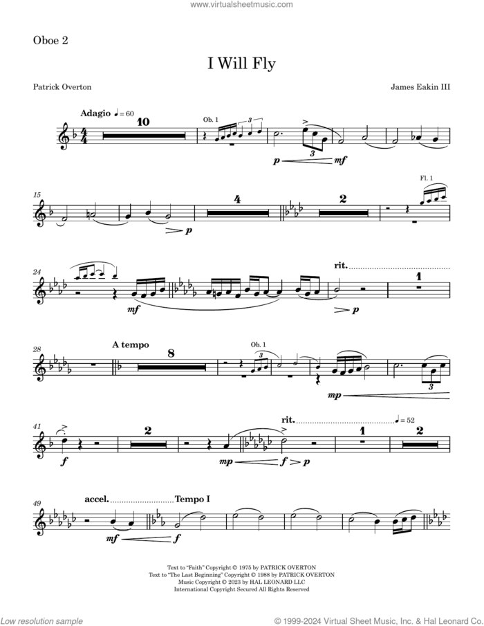 I Will Fly sheet music for orchestra/band (oboe 2) by James Eakin III, James Eakin and Patrick Overton, intermediate skill level