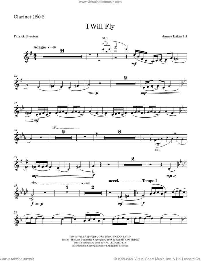 I Will Fly sheet music for orchestra/band (Bb clarinet 2) by James Eakin III, James Eakin and Patrick Overton, intermediate skill level