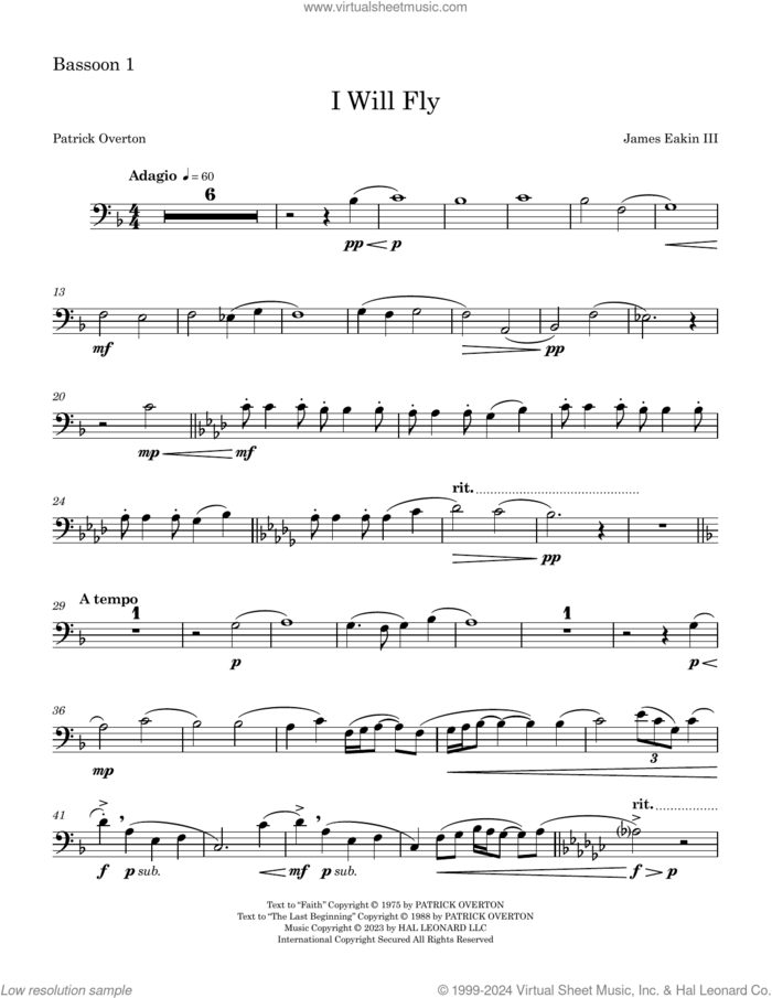 I Will Fly sheet music for orchestra/band (bassoon 1) by James Eakin III, James Eakin and Patrick Overton, intermediate skill level