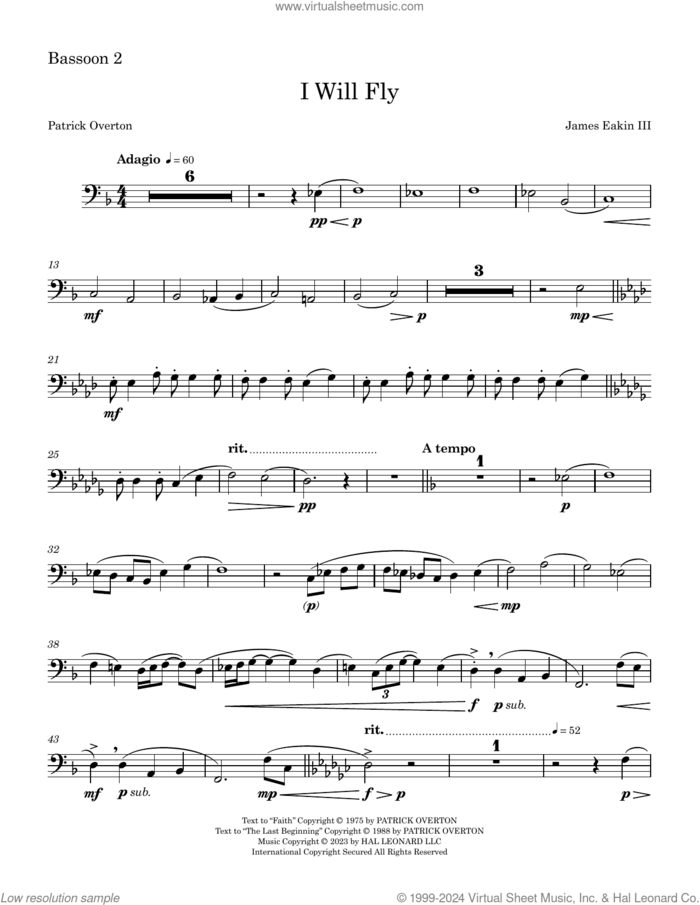 I Will Fly sheet music for orchestra/band (bassoon 2) by James Eakin III, James Eakin and Patrick Overton, intermediate skill level