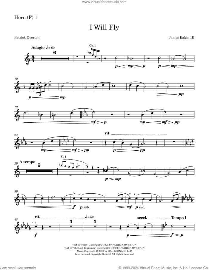 I Will Fly sheet music for orchestra/band (horn 1) by James Eakin III, James Eakin and Patrick Overton, intermediate skill level
