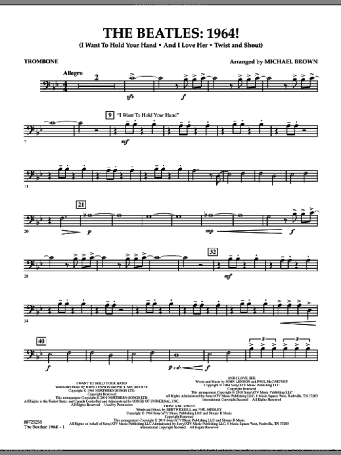 The Beatles, 1964! sheet music for concert band (trombone) by The Beatles and Michael Brown, intermediate skill level