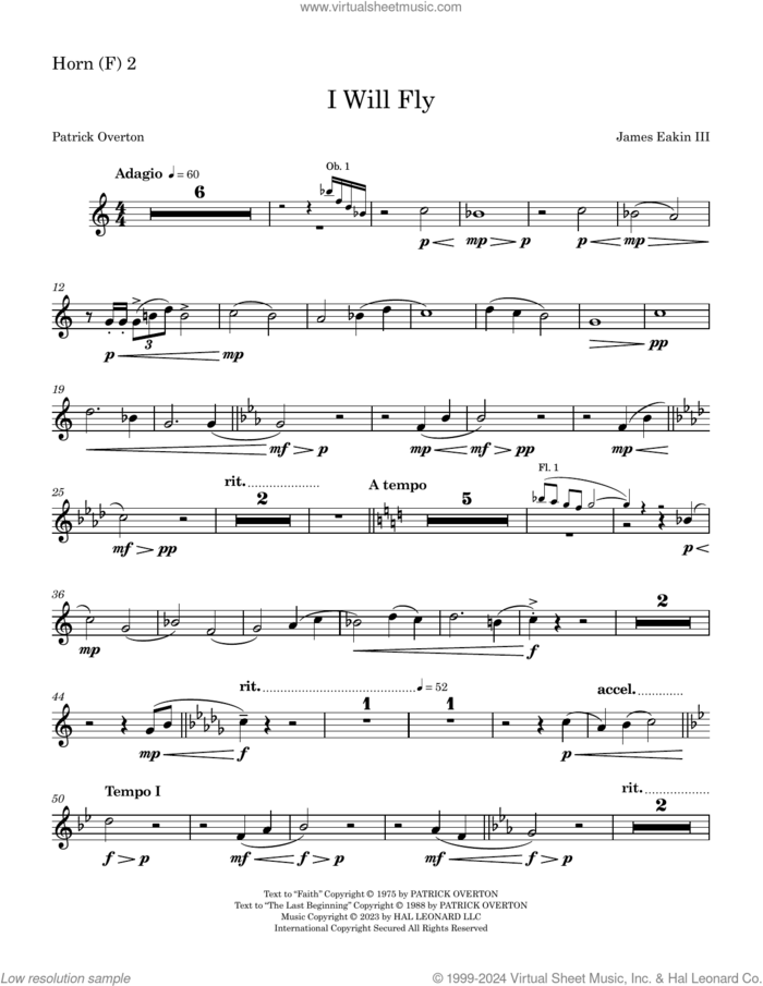 I Will Fly sheet music for orchestra/band (horn 2) by James Eakin III, James Eakin and Patrick Overton, intermediate skill level