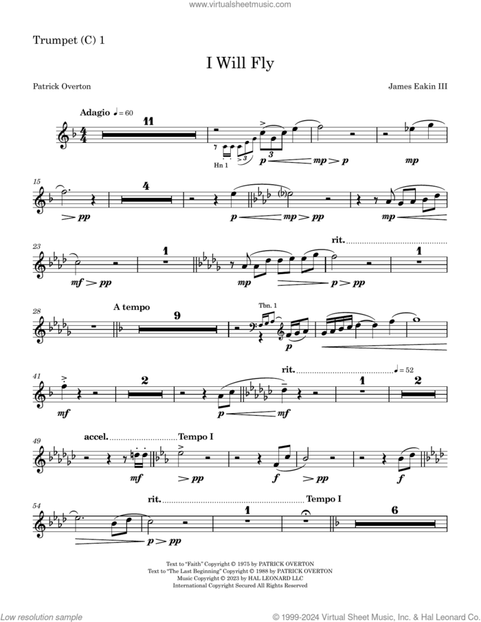 I Will Fly sheet music for orchestra/band (Bb trumpet 1) by James Eakin III, James Eakin and Patrick Overton, intermediate skill level