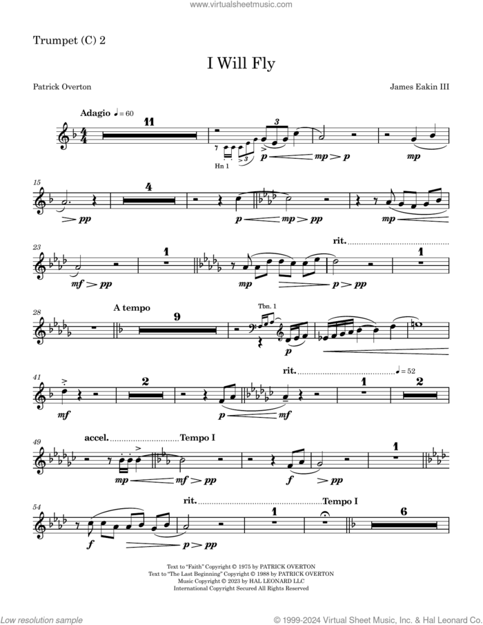 I Will Fly sheet music for orchestra/band (Bb trumpet 2) by James Eakin III, James Eakin and Patrick Overton, intermediate skill level