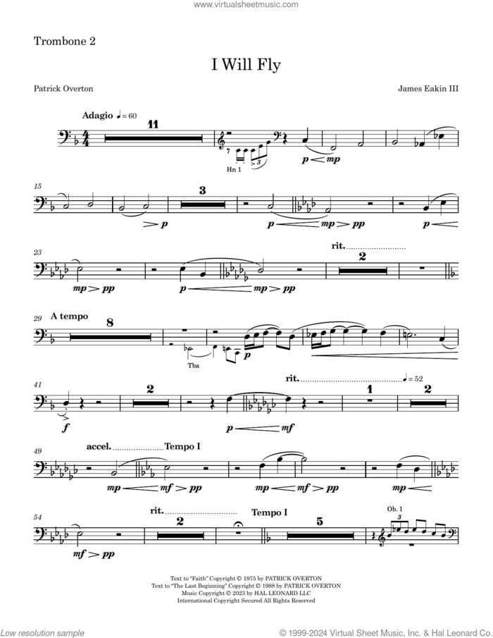 I Will Fly sheet music for orchestra/band (trombone 2) by James Eakin III, James Eakin and Patrick Overton, intermediate skill level
