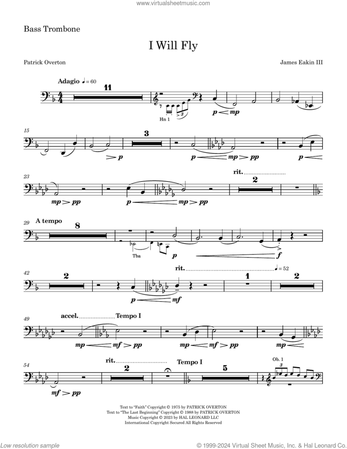 I Will Fly sheet music for orchestra/band (bass trombone) by James Eakin III, James Eakin and Patrick Overton, intermediate skill level