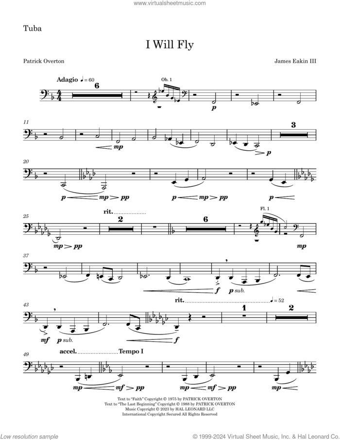 I Will Fly sheet music for orchestra/band (tuba) by James Eakin III, James Eakin and Patrick Overton, intermediate skill level