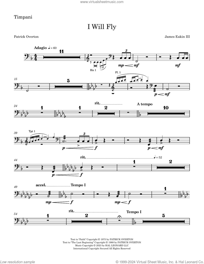 I Will Fly sheet music for orchestra/band (timpani) by James Eakin III, James Eakin and Patrick Overton, intermediate skill level