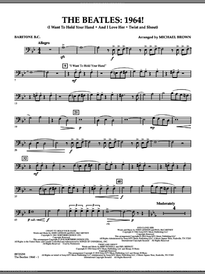 The Beatles, 1964! sheet music for concert band (baritone b.c.) by The Beatles and Michael Brown, intermediate skill level