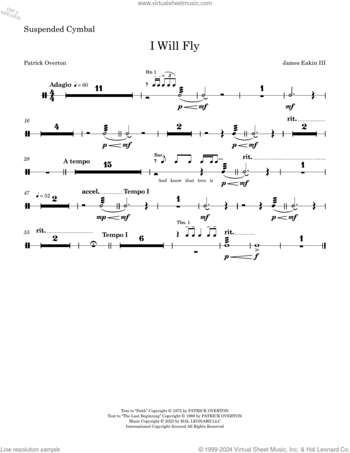 I Will Fly sheet music for orchestra/band (suspended cymbal) by James Eakin III, James Eakin and Patrick Overton, intermediate skill level