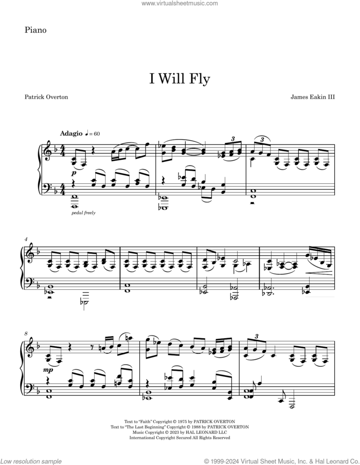 I Will Fly sheet music for orchestra/band (piano) by James Eakin III, James Eakin and Patrick Overton, intermediate skill level