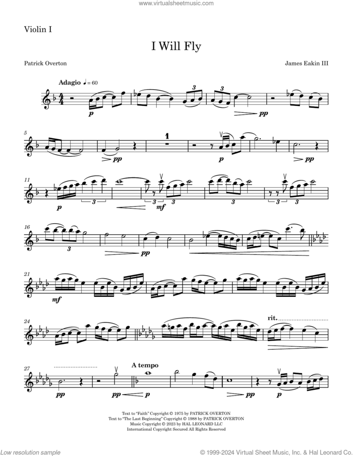 I Will Fly sheet music for orchestra/band (violin 1) by James Eakin III, James Eakin and Patrick Overton, intermediate skill level