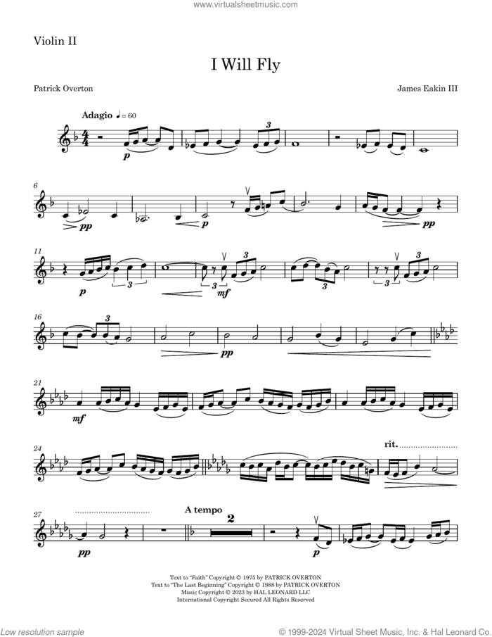 I Will Fly sheet music for orchestra/band (violin 2) by James Eakin III, James Eakin and Patrick Overton, intermediate skill level