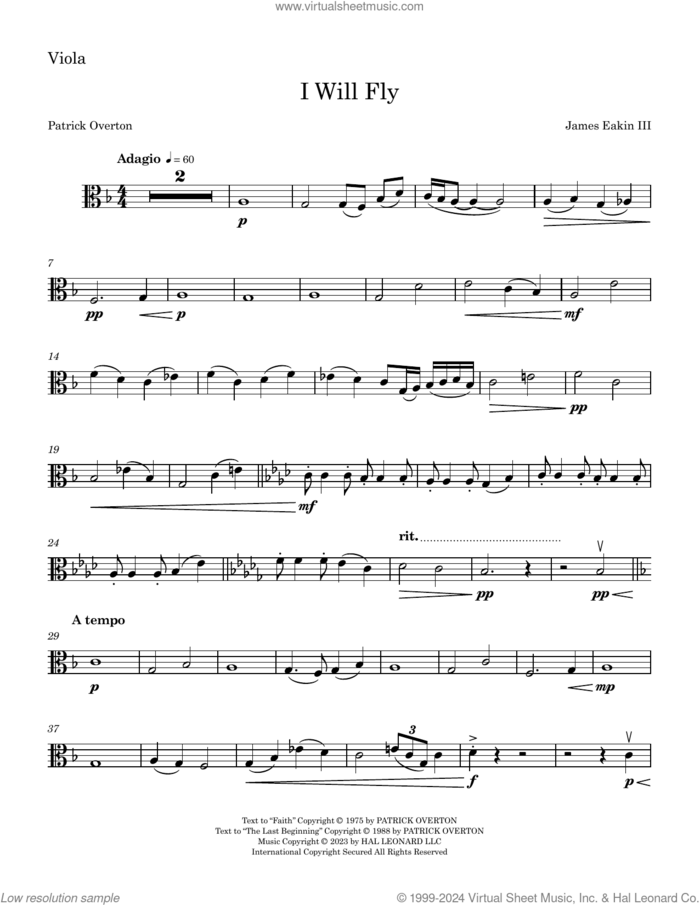 I Will Fly sheet music for orchestra/band (viola) by James Eakin III, James Eakin and Patrick Overton, intermediate skill level