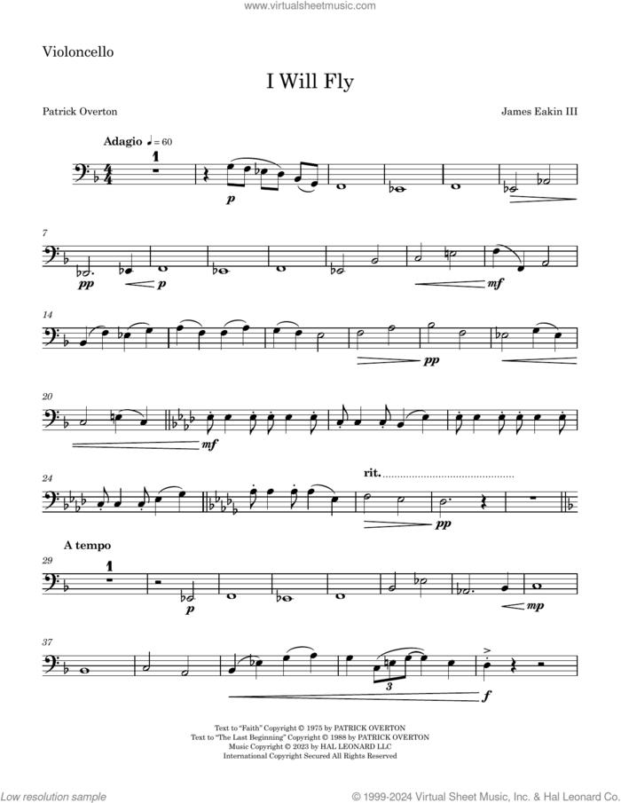 I Will Fly sheet music for orchestra/band (cello) by James Eakin III, James Eakin and Patrick Overton, intermediate skill level