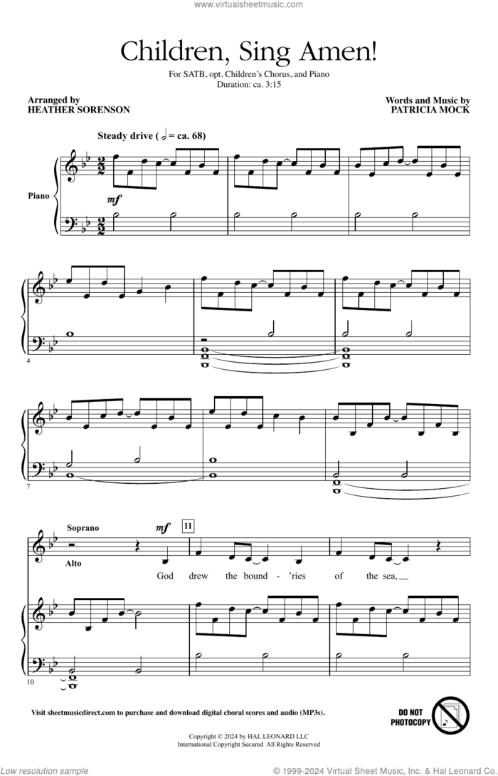 Children, Sing Amen! (arr. Heather Sorenson) sheet music for choir (SATB: soprano, alto, tenor, bass) by Patricia Mock and Heather Sorenson, intermediate skill level