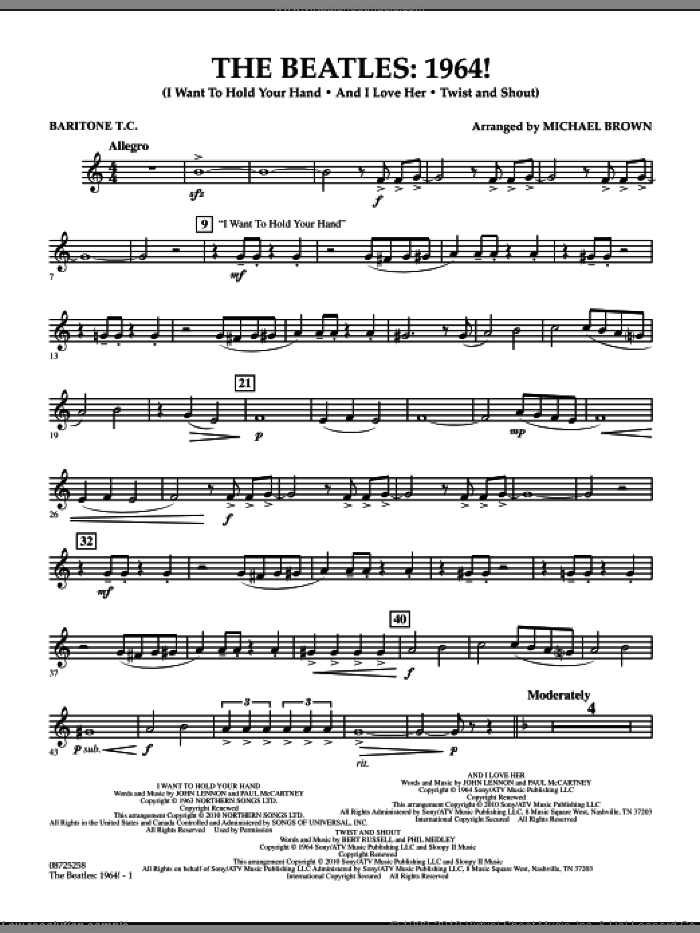 The Beatles, 1964! sheet music for concert band (baritone t.c.) by The Beatles and Michael Brown, intermediate skill level