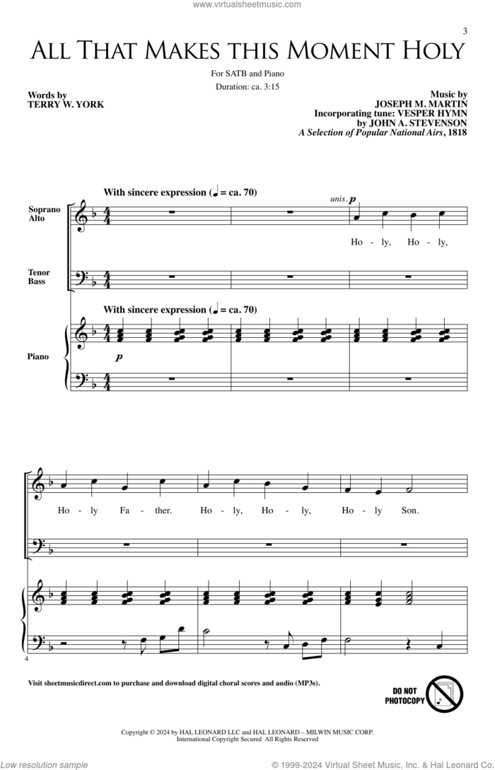 All That Makes This Moment Holy sheet music for choir (SATB: soprano, alto, tenor, bass) by Joseph M. Martin and Terry W. York, intermediate skill level