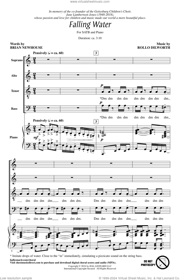 Falling Water sheet music for choir (SATB: soprano, alto, tenor, bass) by Rollo Dilworth and Brian Newhouse, intermediate skill level