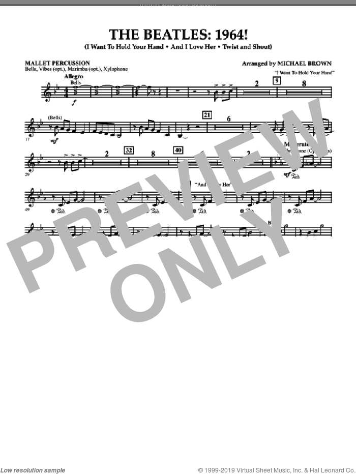 The Beatles, 1964! sheet music for concert band (mallet percussion) by The Beatles and Michael Brown, intermediate skill level