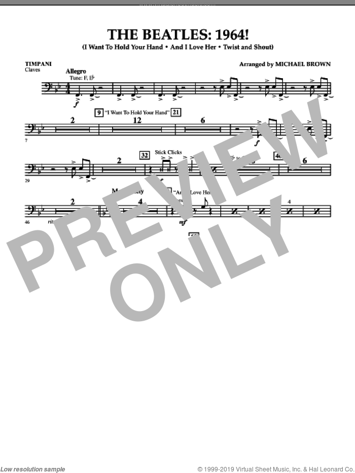 The Beatles, 1964! sheet music for concert band (timpani) by The Beatles and Michael Brown, intermediate skill level