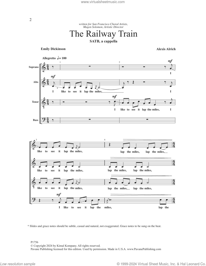 The Railway Train (arr. Loren Wiebe) sheet music for choir (SATB: soprano, alto, tenor, bass) by Alexis Alrich, Loren Wiebe and Emily Dickinson, intermediate skill level