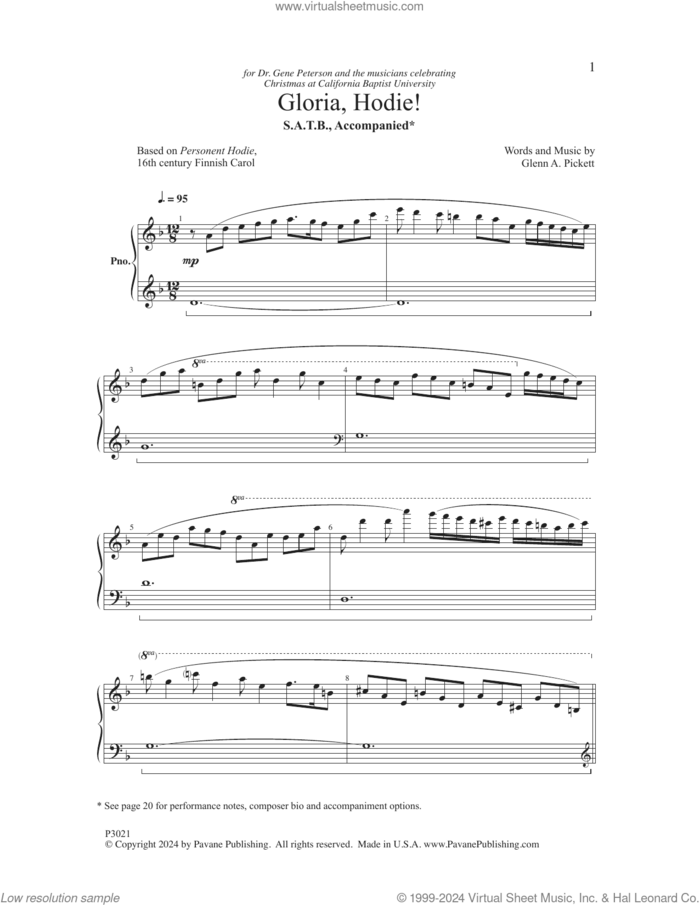 Gloria, Hodie! sheet music for choir (SATB: soprano, alto, tenor, bass) by Glenn A. Pickett and Personent Hodie, intermediate skill level