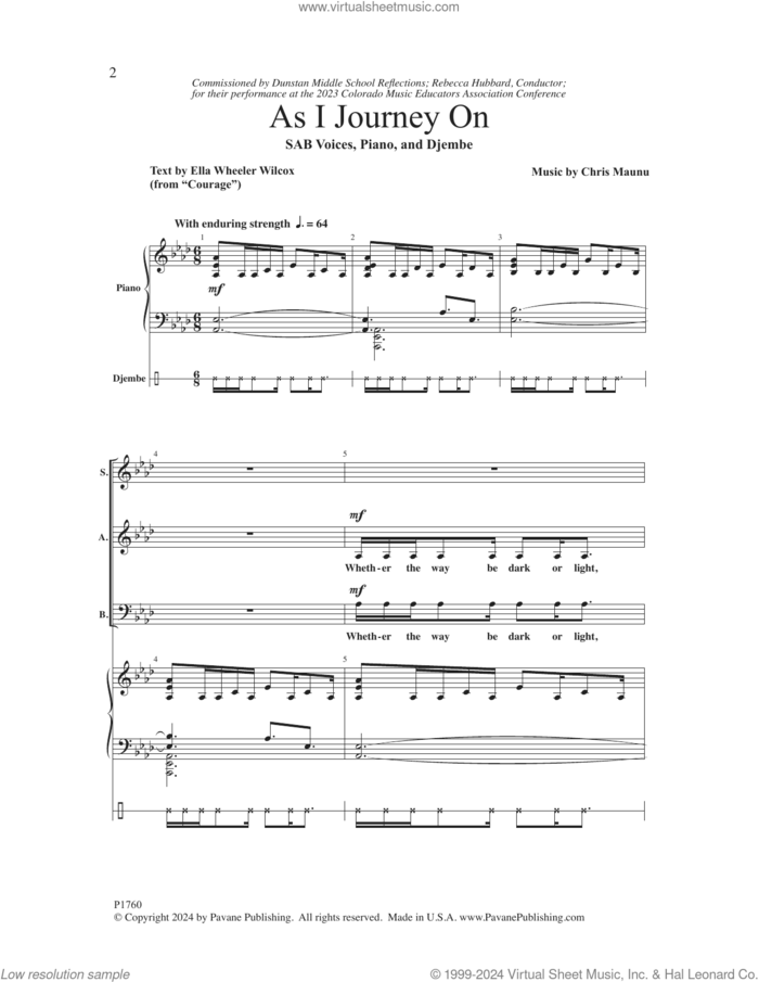 As I Journey On sheet music for choir (SAB: soprano, alto, bass) by Chris Maunu and Ella Wheeler Wilcox, intermediate skill level