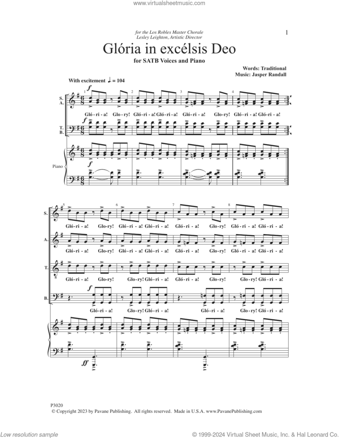 Gloria in Excelsis Deo sheet music for choir (SATB Divisi) by Jasper Randall and Miscellaneous, intermediate skill level