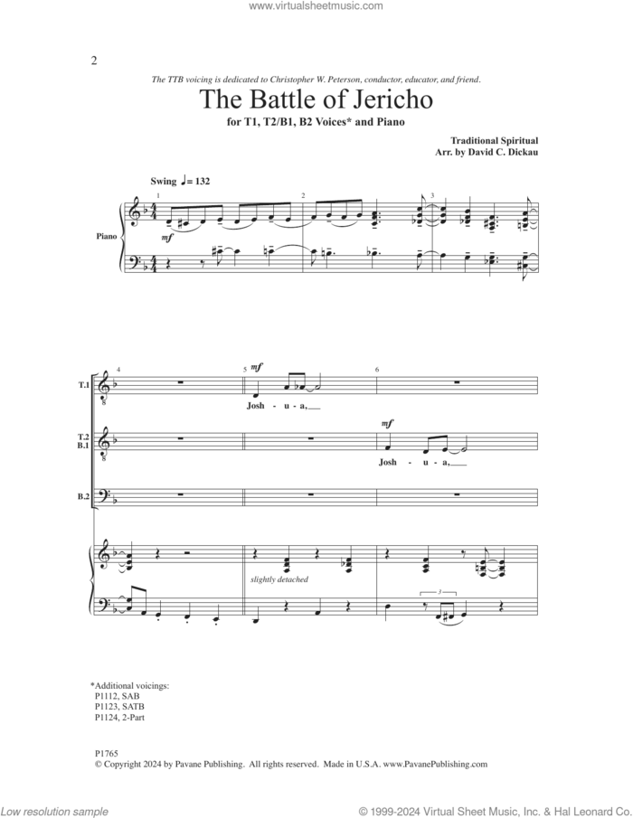 The Battle of Jericho sheet music for choir (TTBBB) by David C. Dickau and Miscellaneous, intermediate skill level