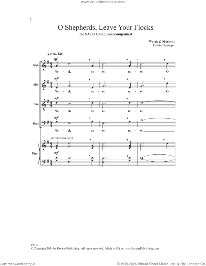 O Shepherds Leave Your Flocks sheet music for choir (SATB: soprano, alto, tenor, bass) by Edwin Fissinger, intermediate skill level
